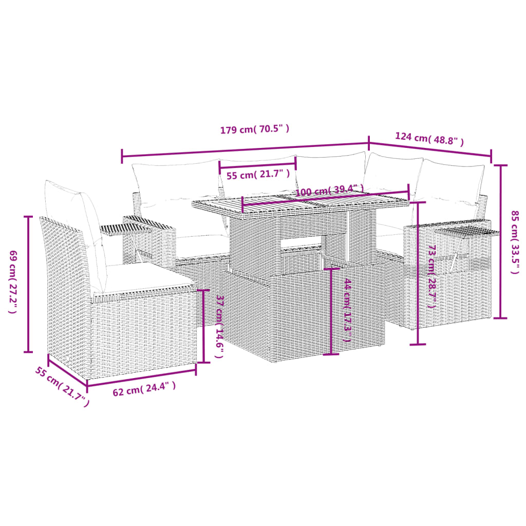 vidaXL Set mobilier grădină cu perne, 6 piese, gri, poliratan vidaXL Set mobilier grădină cu perne, 6 piese, gri, poliratan