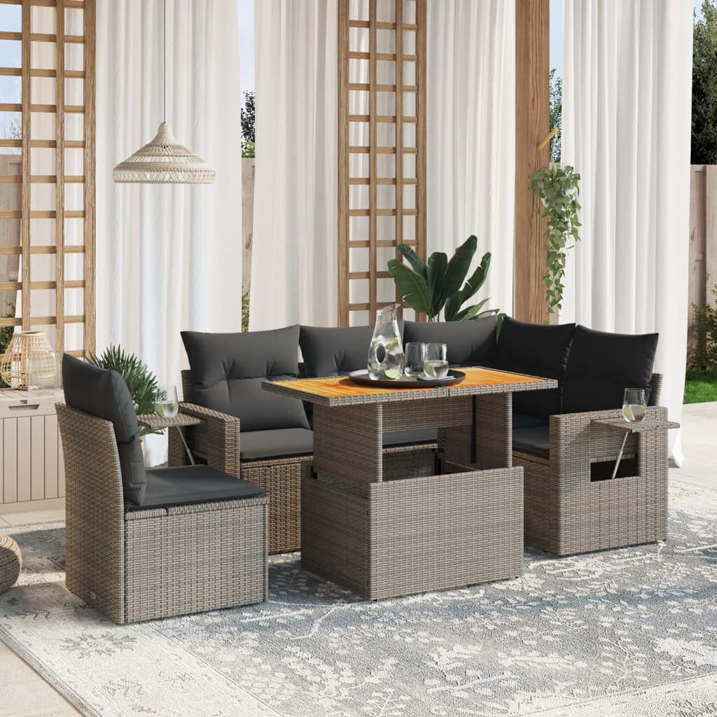 vidaXL Set mobilier grădină cu perne, 6 piese, gri, poliratan vidaXL Set mobilier grădină cu perne, 6 piese, gri, poliratan