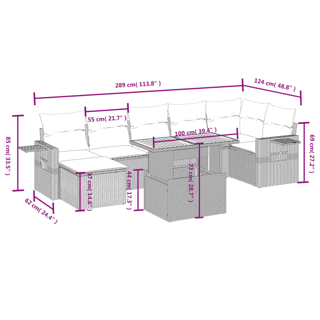 vidaXL Set mobilier de grădină cu perne, 8 piese, negru, poliratan