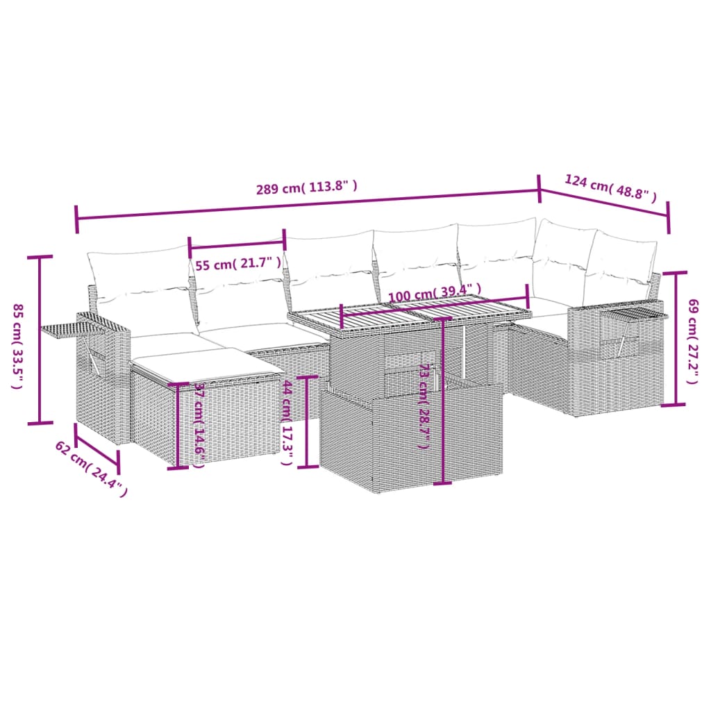 vidaXL Set mobilier de grădină cu perne, 8 piese, negru, poliratan