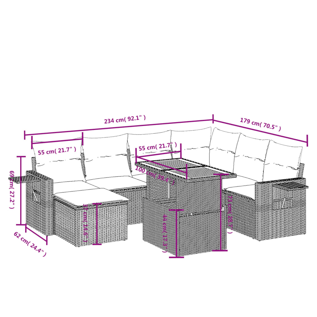 vidaXL Set mobilier de grădină cu perne, 8 piese, negru, poliratan vidaXL Set mobilier de grădină cu perne, 8 piese, negru, poliratan