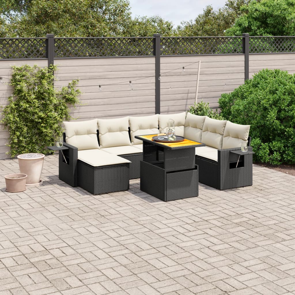vidaXL Set mobilier de grădină cu perne, 8 piese, negru, poliratan vidaXL Set mobilier de grădină cu perne, 8 piese, negru, poliratan