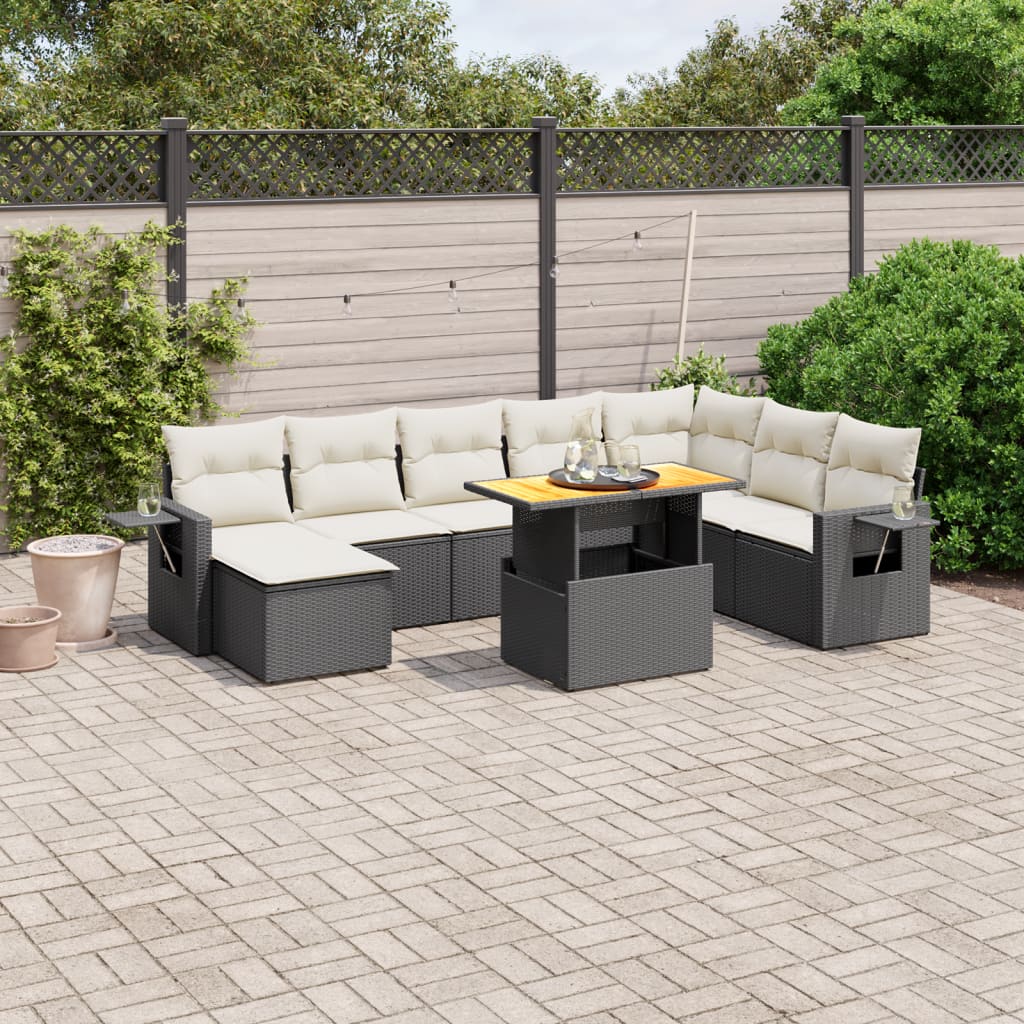 vidaXL Set mobilier de grădină cu perne, 9 piese, negru, poliratan vidaXL Set mobilier de grădină cu perne, 9 piese, negru, poliratan