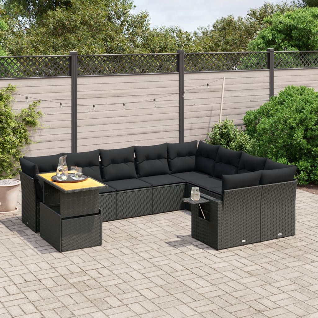 vidaXL Set canapele de grădină cu perne, 10 piese, negru, poliratan vidaXL Set canapele de grădină cu perne, 10 piese, negru, poliratan