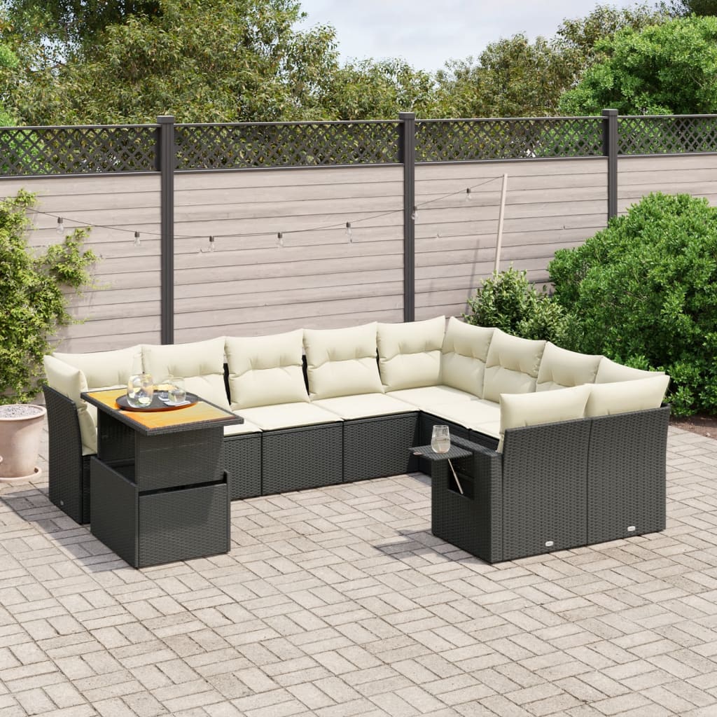 vidaXL Set canapele de grădină cu perne, 10 piese, negru, poliratan vidaXL Set canapele de grădină cu perne, 10 piese, negru, poliratan