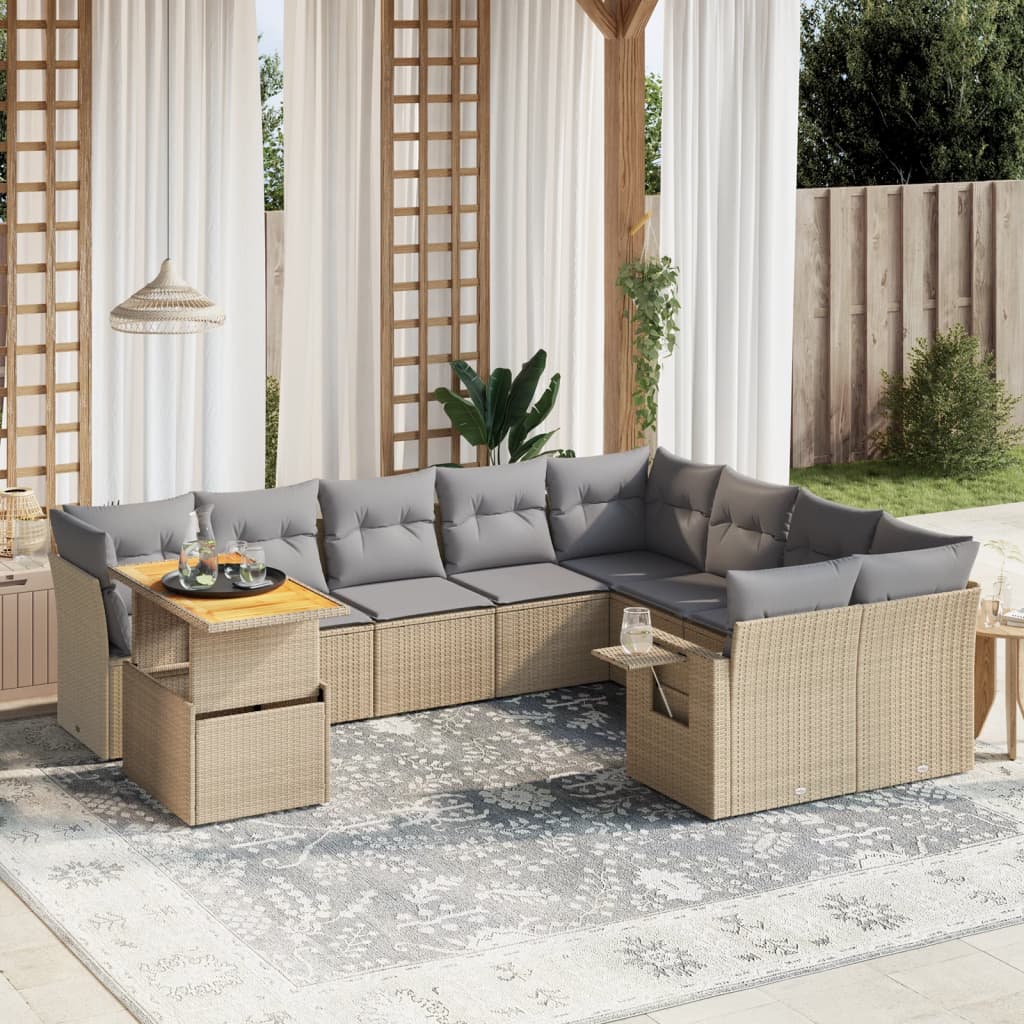 vidaXL Set canapele de grădină cu perne, 10 piese, bej, poliratan