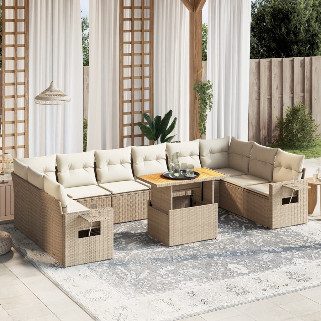 vidaXL Set canapele de grădină cu perne, 11 piese, bej, poliratan vidaXL Set canapele de grădină cu perne, 11 piese, bej, poliratan