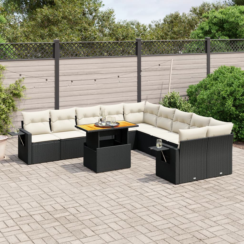 vidaXL Set canapele de grădină cu perne, 11 piese, negru, poliratan vidaXL Set canapele de grădină cu perne, 11 piese, negru, poliratan