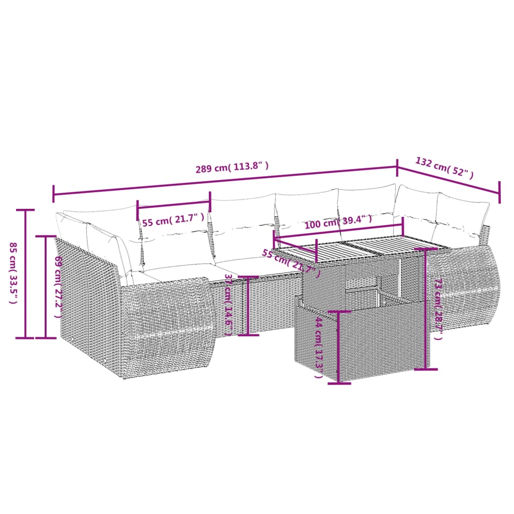 vidaXL Set mobilier de grădină cu perne, 8 piese, negru, poliratan vidaXL Set mobilier de grădină cu perne, 8 piese, negru, poliratan