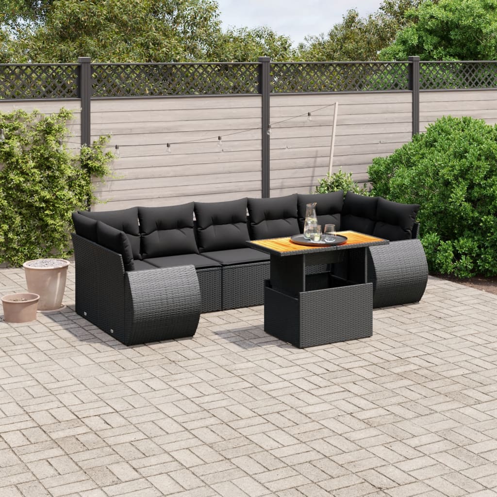 vidaXL Set mobilier de grădină cu perne, 8 piese, negru, poliratan vidaXL Set mobilier de grădină cu perne, 8 piese, negru, poliratan