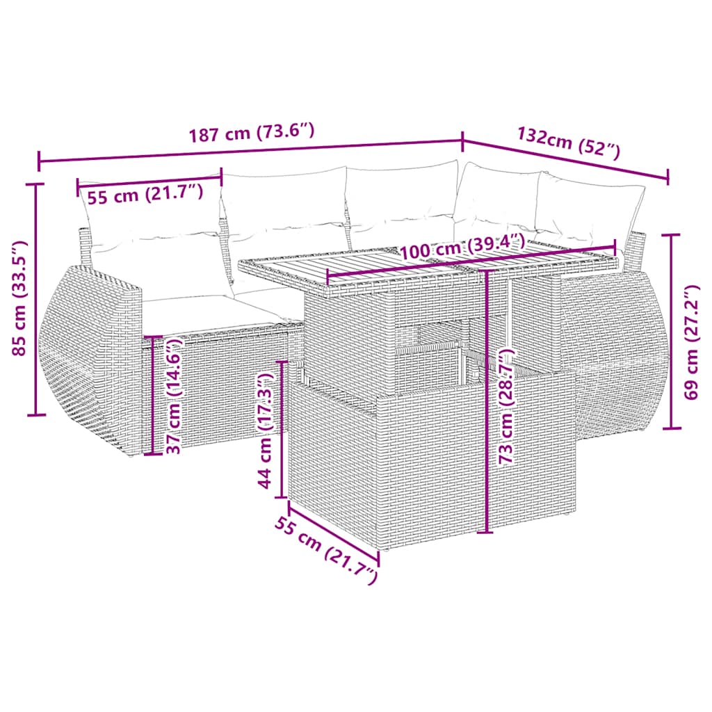 vidaXL Set canapele de grădină cu perne, 5 piese, bej, poliratan