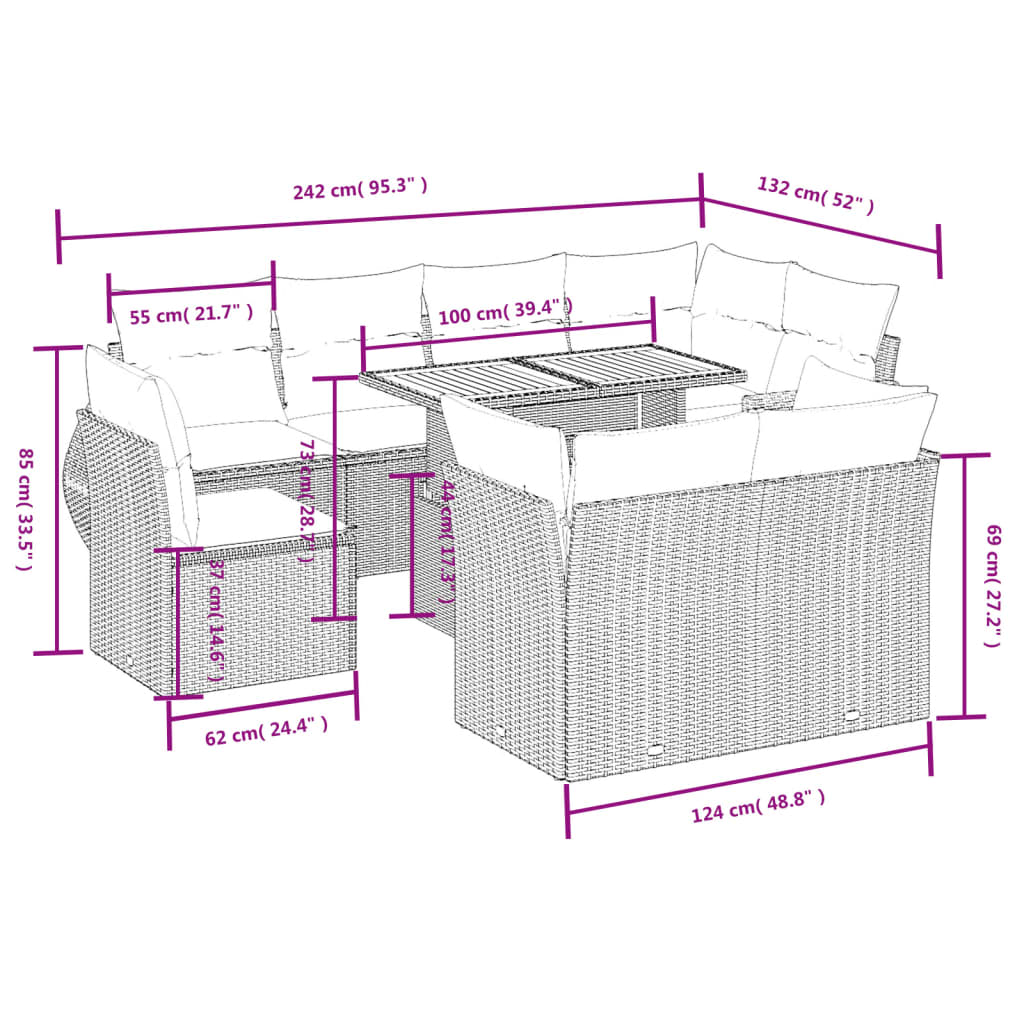 vidaXL Set mobilier de grădină cu perne, 9 piese, negru, poliratan vidaXL Set mobilier de grădină cu perne, 9 piese, negru, poliratan