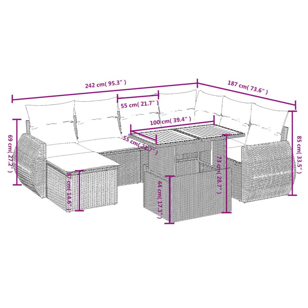 vidaXL Set mobilier de grădină cu perne, 8 piese, negru, poliratan vidaXL Set mobilier de grădină cu perne, 8 piese, negru, poliratan