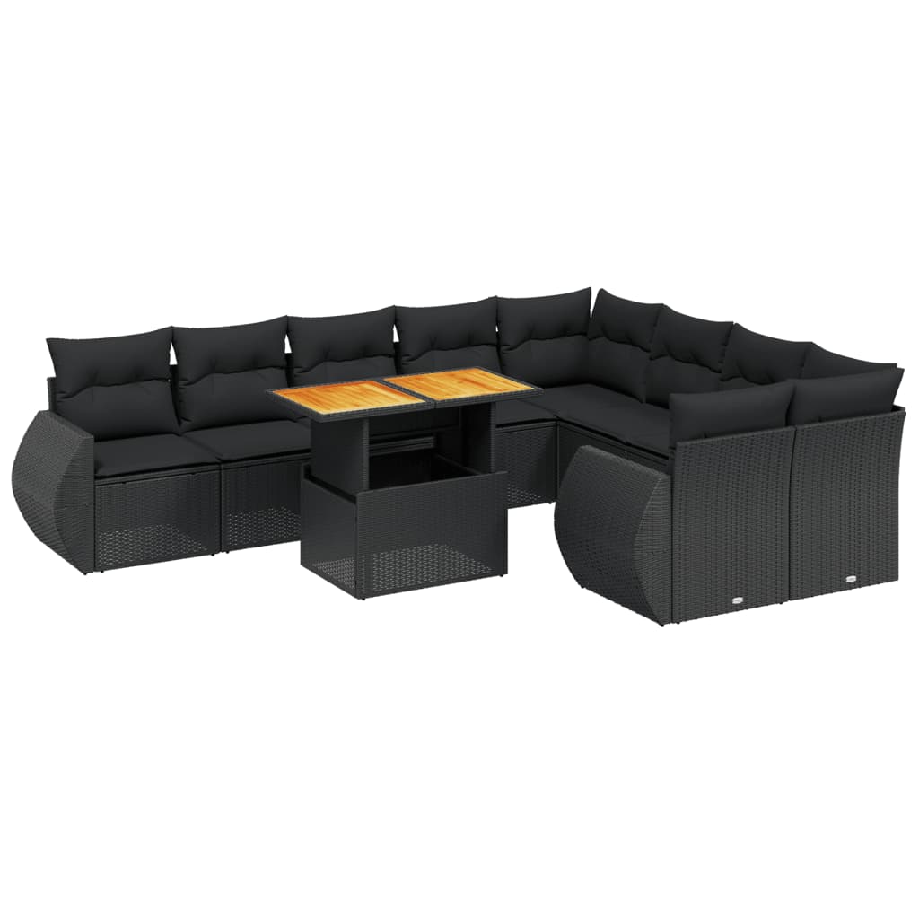 vidaXL Set canapele de grădină cu perne, 10 piese, negru, poliratan