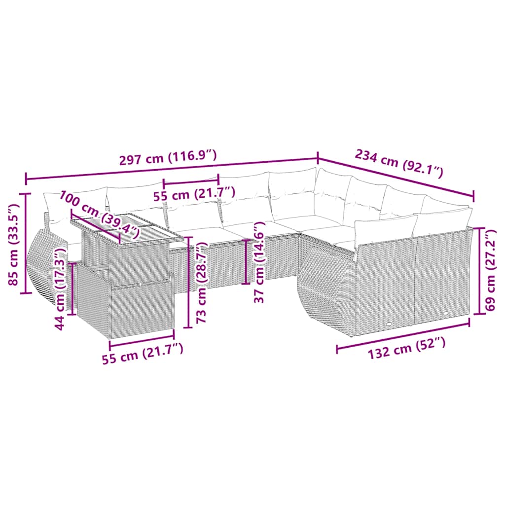 vidaXL Set canapele de grădină cu perne, 10 piese, bej, poliratan