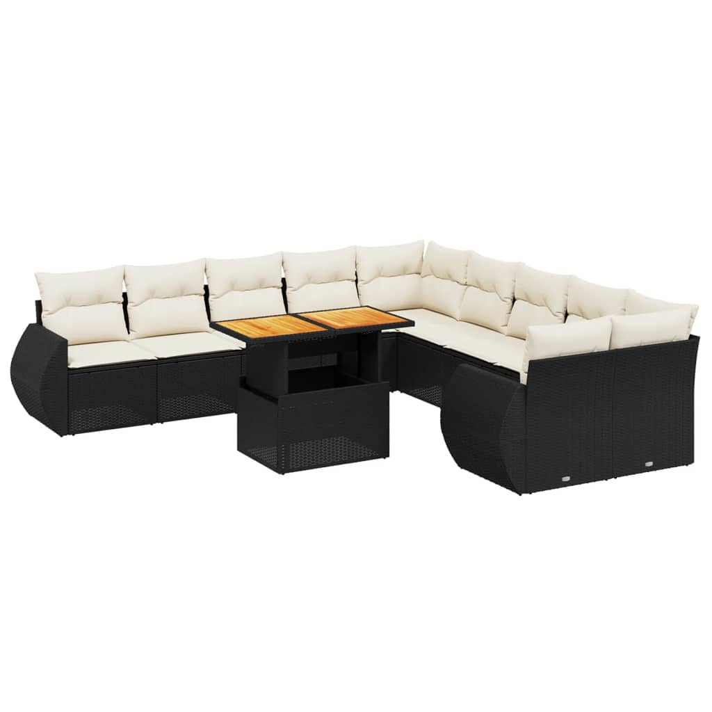 vidaXL Set canapele de grădină cu perne, 11 piese, negru, poliratan vidaXL Set canapele de grădină cu perne, 11 piese, negru, poliratan
