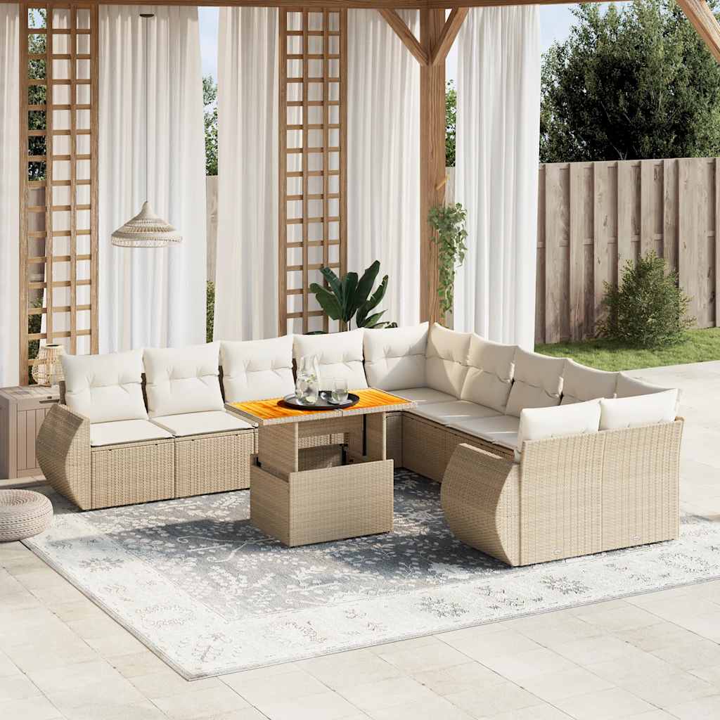 vidaXL Set canapele de grădină cu perne, 11 piese, bej, poliratan