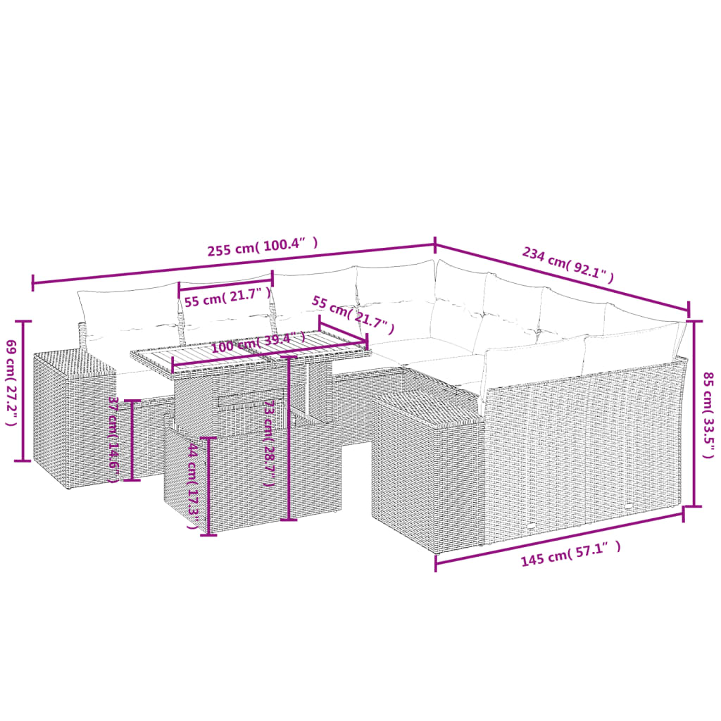 vidaXL Set mobilier de grădină cu perne, 9 piese, negru, poliratan vidaXL Set mobilier de grădină cu perne, 9 piese, negru, poliratan