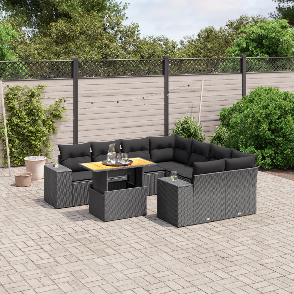 vidaXL Set mobilier de grădină cu perne, 9 piese, negru, poliratan vidaXL Set mobilier de grădină cu perne, 9 piese, negru, poliratan