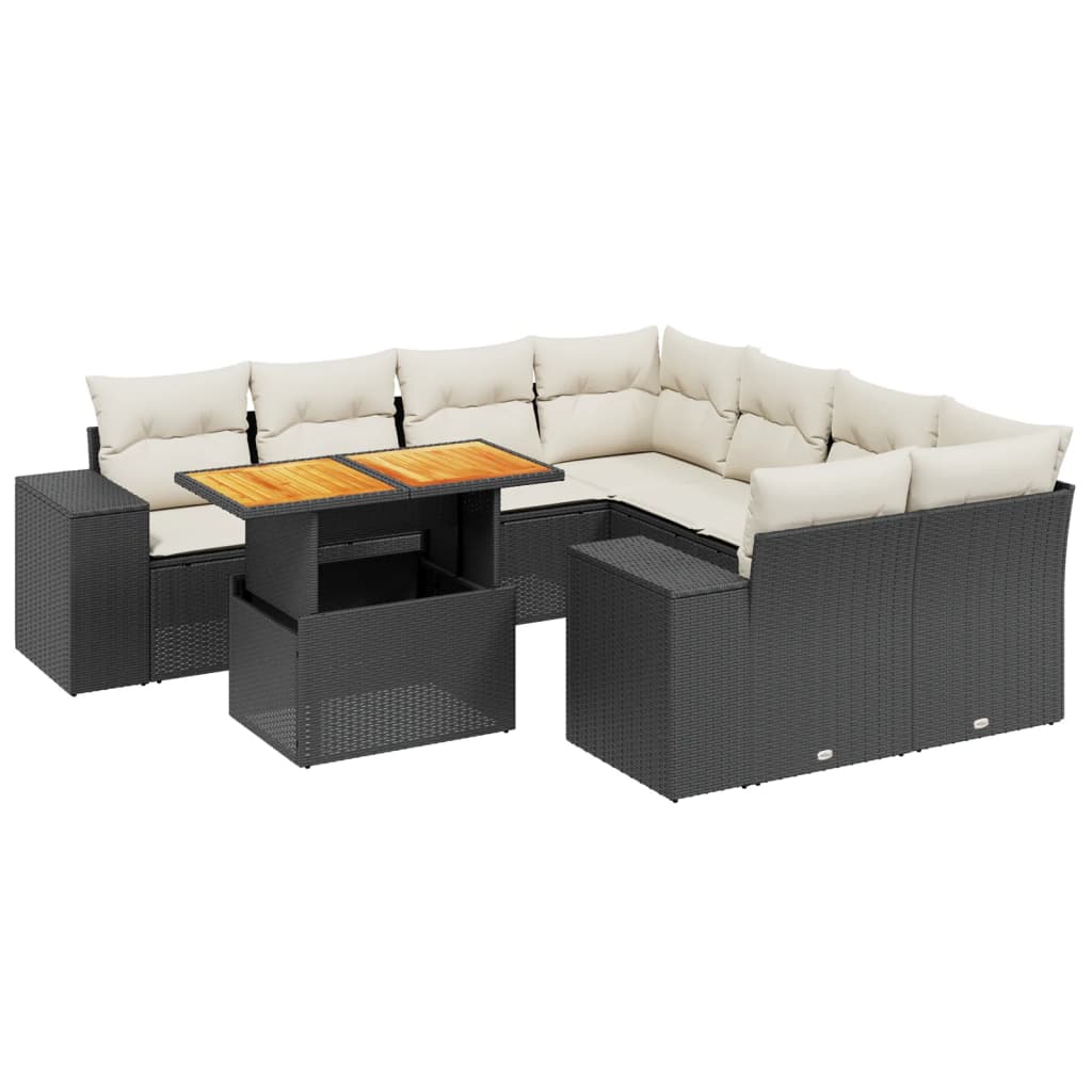vidaXL Set mobilier de grădină cu perne, 9 piese, negru, poliratan