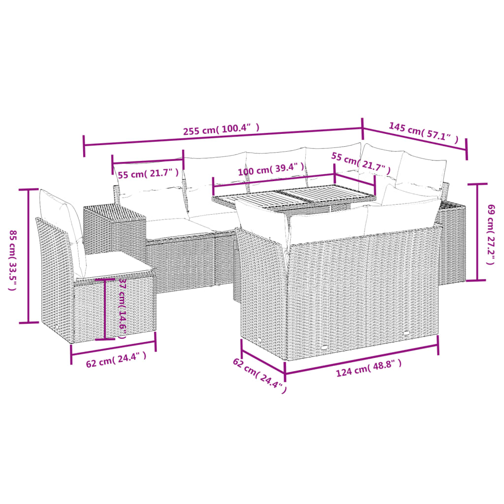 vidaXL Set mobilier de grădină cu perne, 9 piese, negru, poliratan vidaXL Set mobilier de grădină cu perne, 9 piese, negru, poliratan