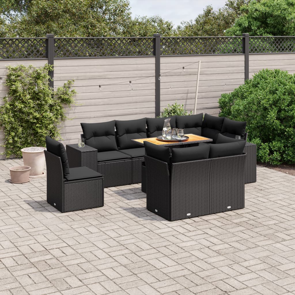 vidaXL Set mobilier de grădină cu perne, 9 piese, negru, poliratan vidaXL Set mobilier de grădină cu perne, 9 piese, negru, poliratan