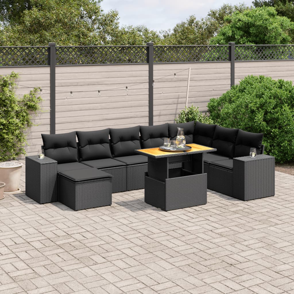 vidaXL Set mobilier de grădină cu perne, 9 piese, negru, poliratan vidaXL Set mobilier de grădină cu perne, 9 piese, negru, poliratan