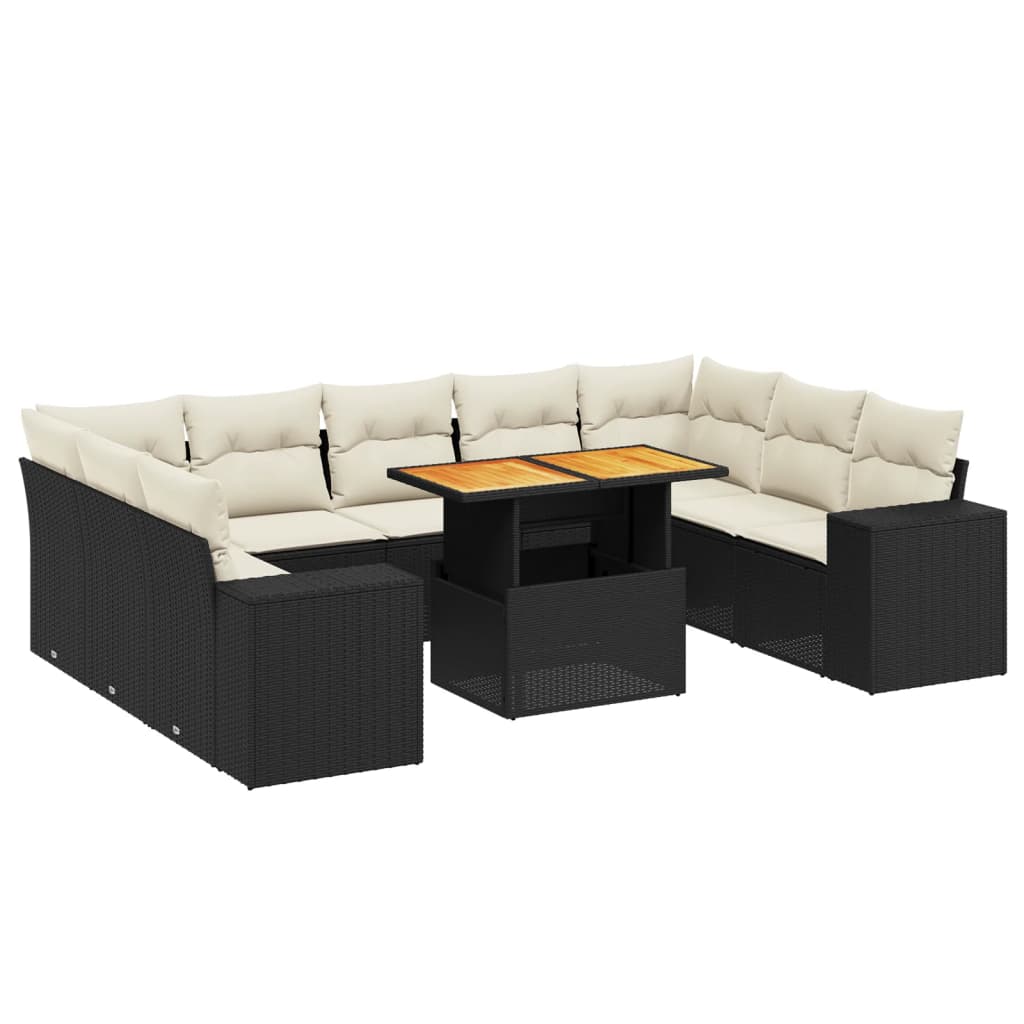 vidaXL Set canapele de grădină cu perne, 10 piese, negru, poliratan