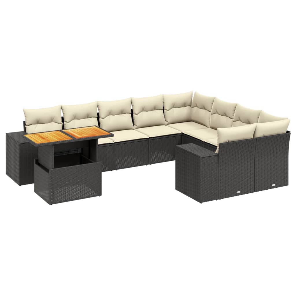 vidaXL Set canapele de grădină cu perne, 10 piese, negru, poliratan