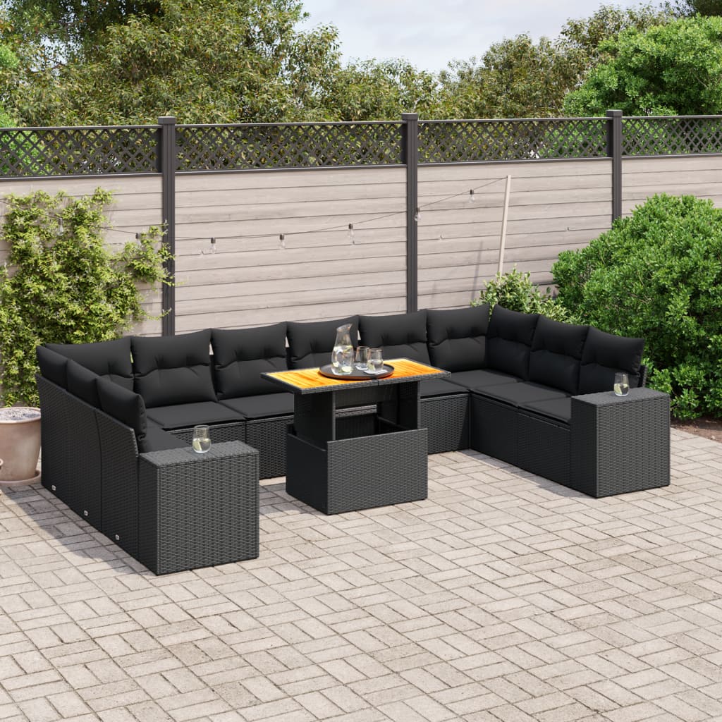 vidaXL Set canapele de grădină cu perne, 11 piese, negru, poliratan vidaXL Set canapele de grădină cu perne, 11 piese, negru, poliratan