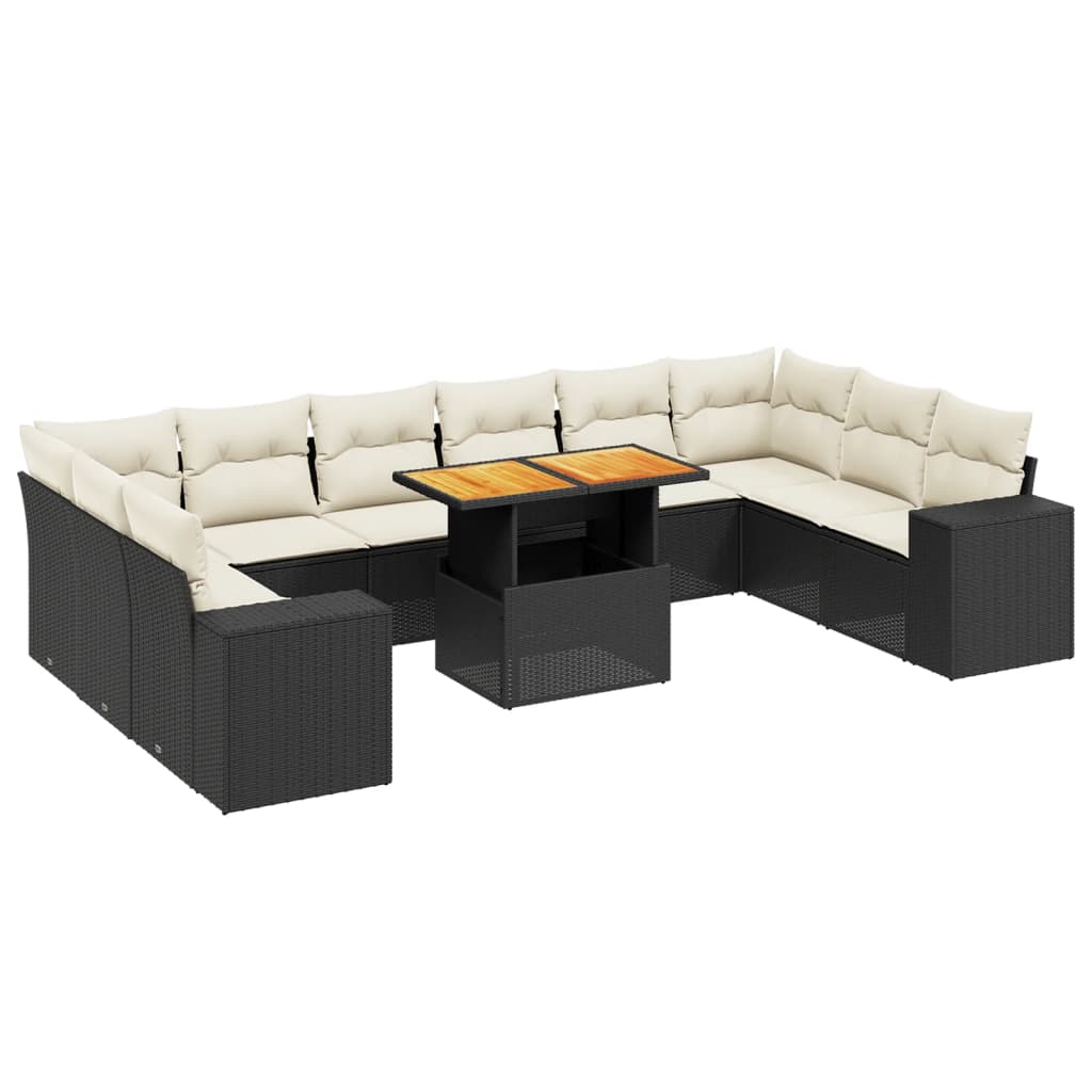 vidaXL Set canapele de grădină cu perne, 11 piese, negru, poliratan vidaXL Set canapele de grădină cu perne, 11 piese, negru, poliratan