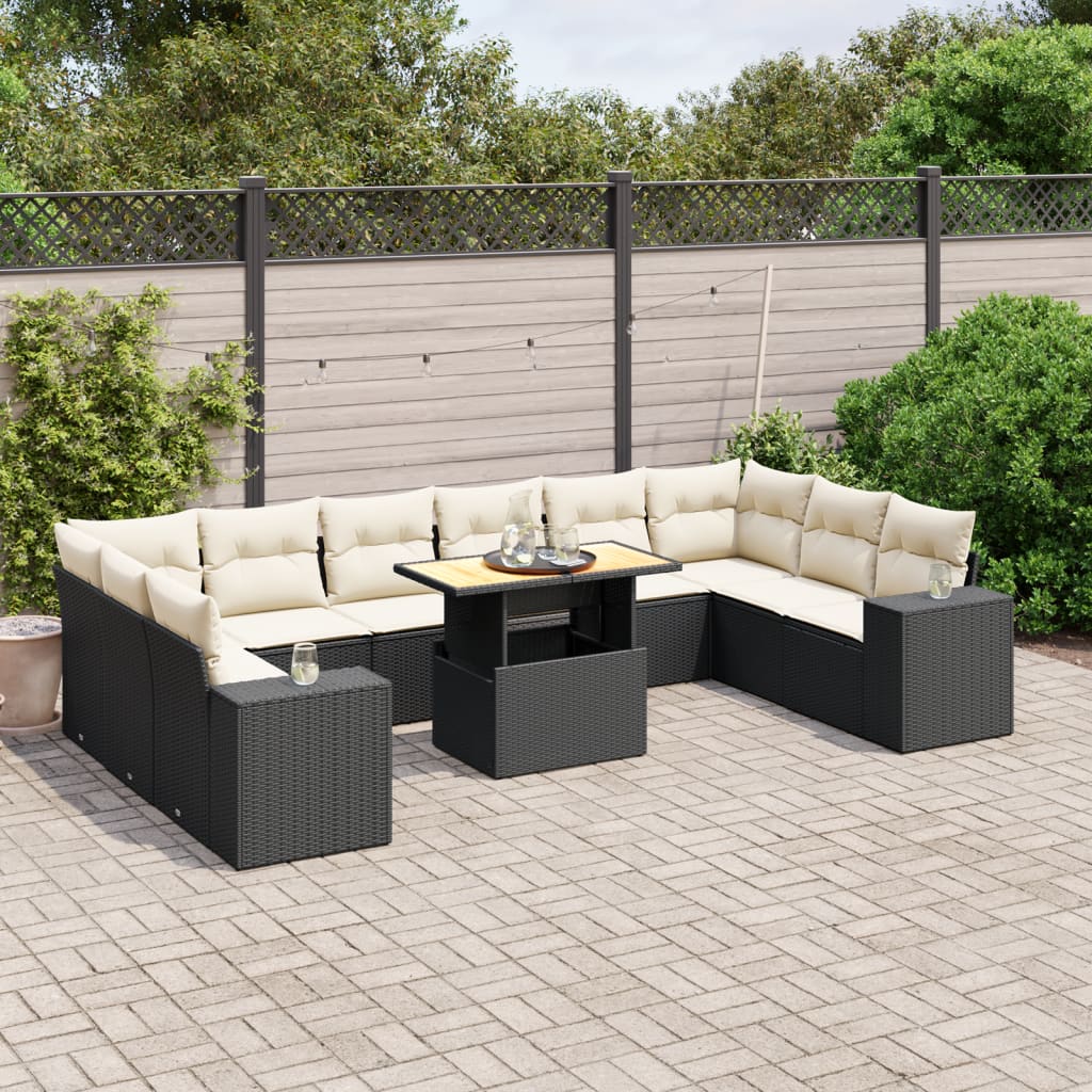 vidaXL Set canapele de grădină cu perne, 11 piese, negru, poliratan vidaXL Set canapele de grădină cu perne, 11 piese, negru, poliratan