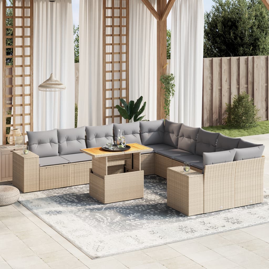 vidaXL Set canapele de grădină cu perne, 11 piese, bej, poliratan vidaXL Set canapele de grădină cu perne, 11 piese, bej, poliratan