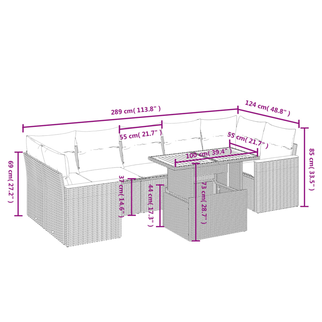 vidaXL Set mobilier de grădină cu perne, 8 piese, negru, poliratan