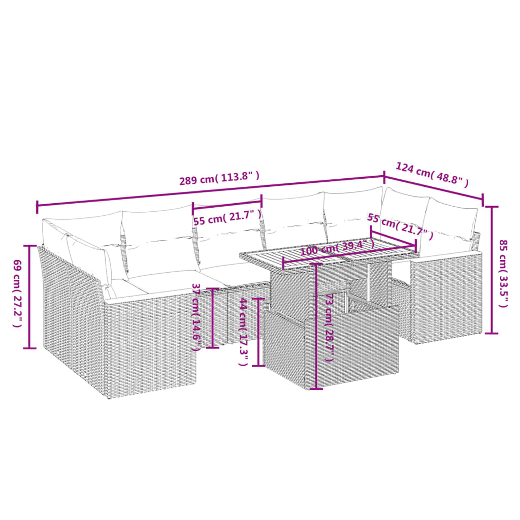 vidaXL Set mobilier de grădină cu perne, 8 piese, negru, poliratan