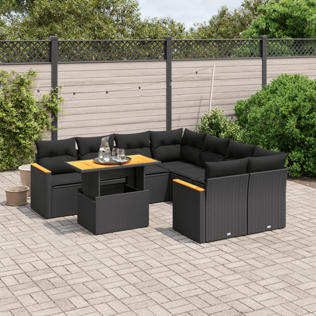 vidaXL Set mobilier de grădină cu perne, 9 piese, negru, poliratan vidaXL Set mobilier de grădină cu perne, 9 piese, negru, poliratan