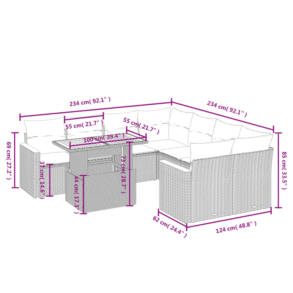 vidaXL Set mobilier de grădină cu perne, 9 piese, negru, poliratan vidaXL Set mobilier de grădină cu perne, 9 piese, negru, poliratan
