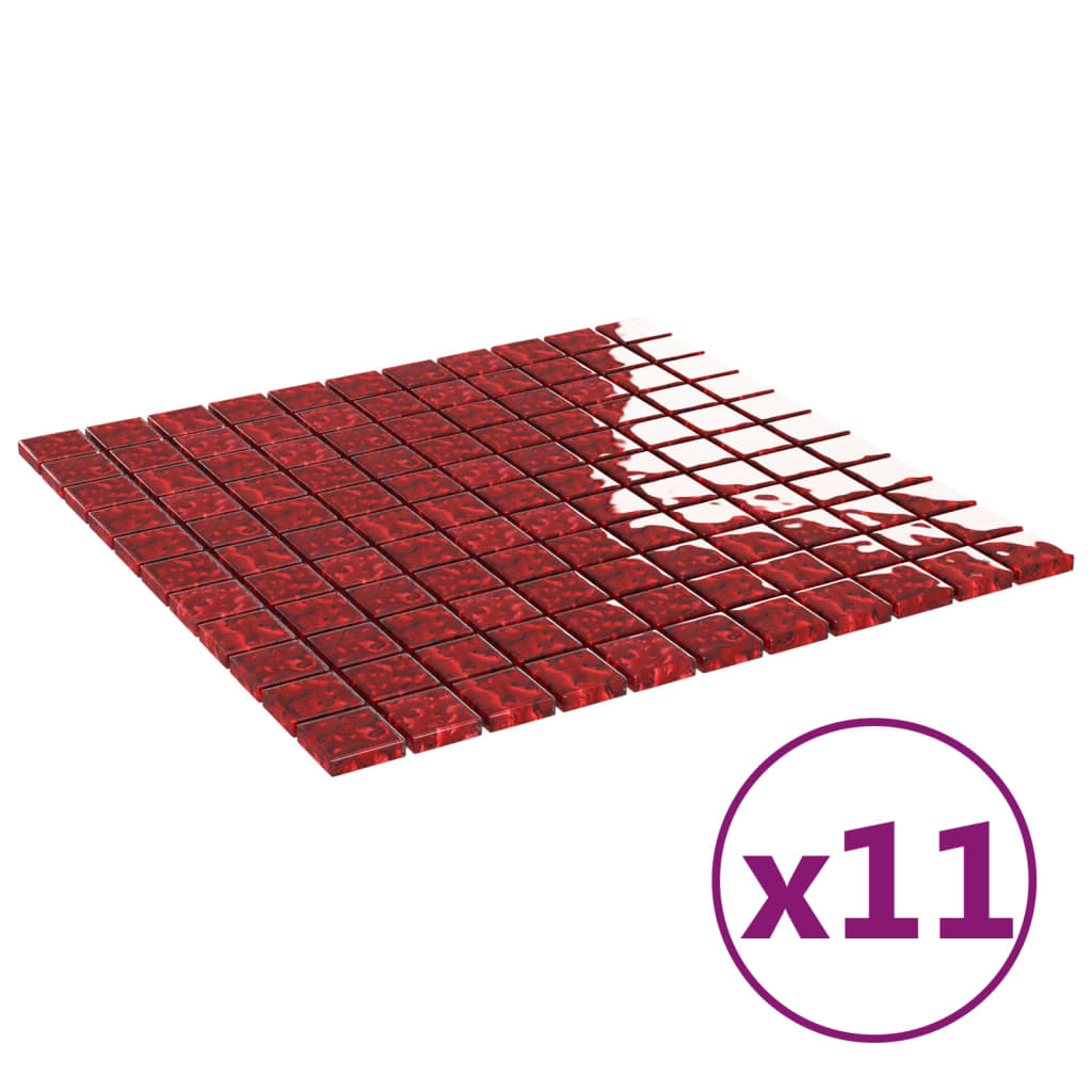 vidaXL Plăci de mozaic, 11 buc., roșu, 30x30 cm, sticlă vidaXL Plăci de mozaic, 11 buc., roșu, 30x30 cm, sticlă