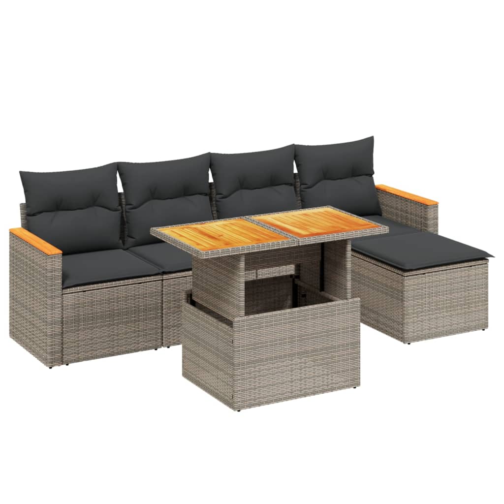 vidaXL Set mobilier grădină cu perne, 6 piese, gri, poliratan