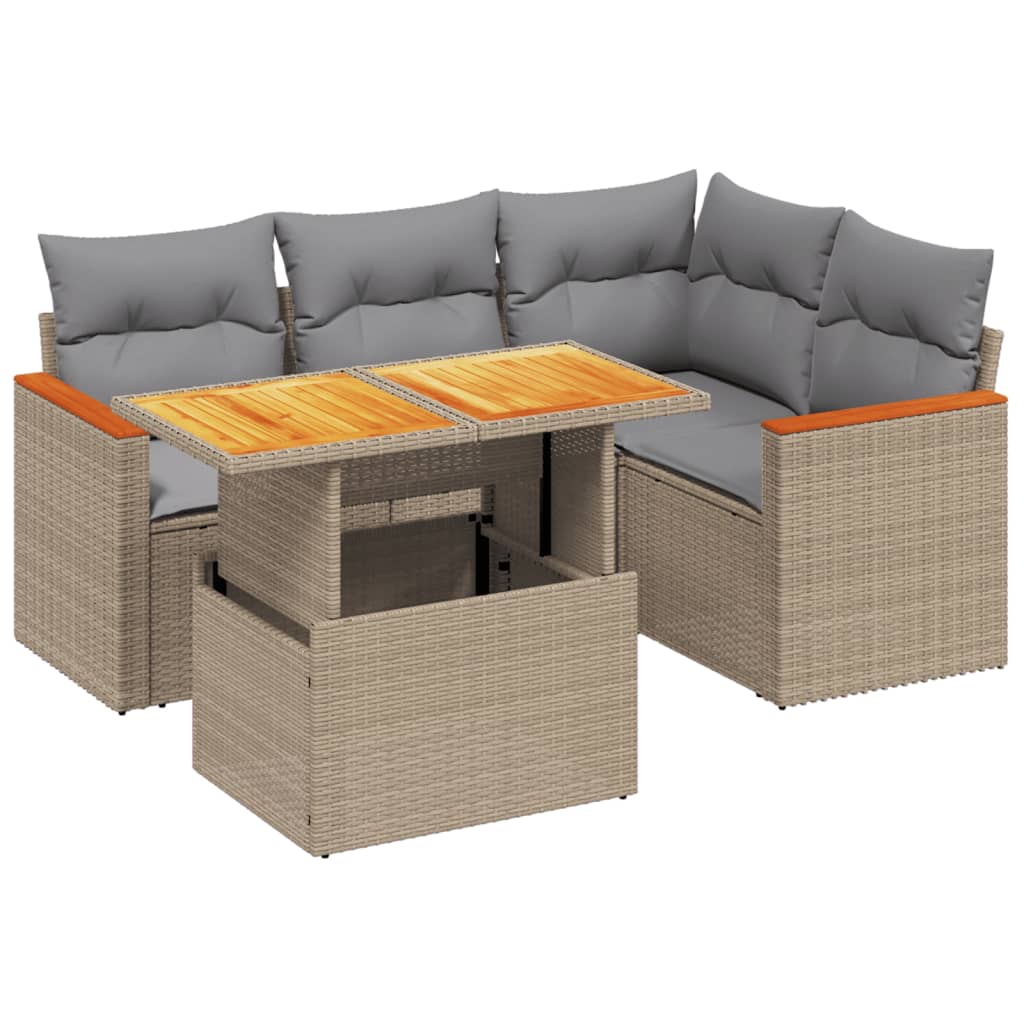 vidaXL Set canapele de grădină cu perne, 5 piese, bej, poliratan