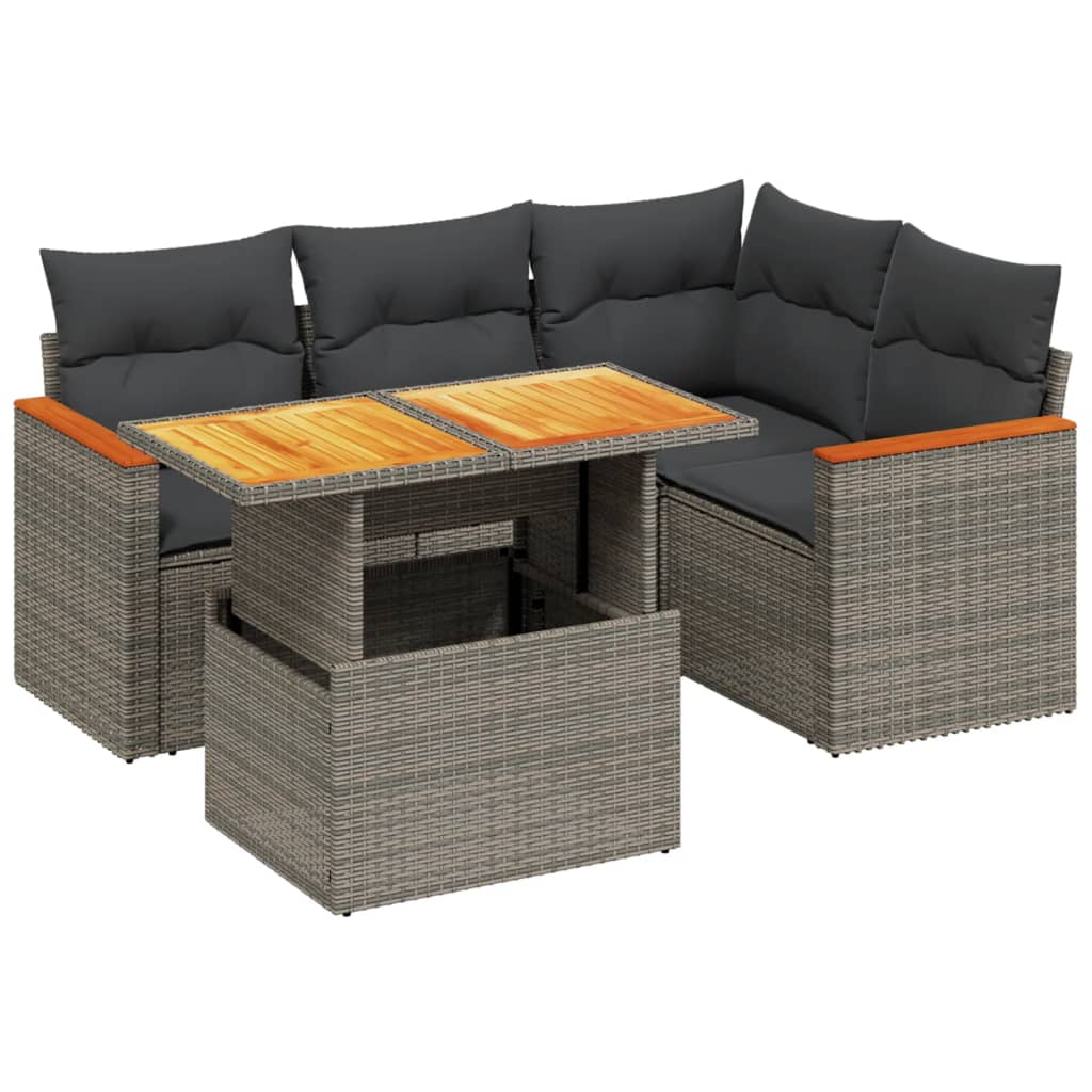 vidaXL Set canapea de grădină cu perne, 5 piese, gri, poliratan vidaXL Set canapea de grădină cu perne, 5 piese, gri, poliratan