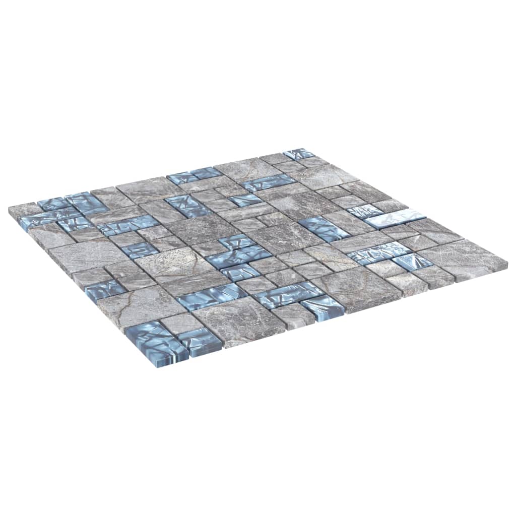 vidaXL Plăci mozaic, 11 buc., gri și albastru, 30x30 cm, sticlă vidaXL Plăci mozaic, 11 buc., gri și albastru, 30x30 cm, sticlă