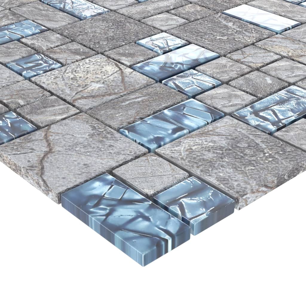 vidaXL Plăci mozaic, 11 buc., gri și albastru, 30x30 cm, sticlă vidaXL Plăci mozaic, 11 buc., gri și albastru, 30x30 cm, sticlă