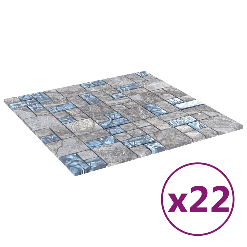 vidaXL Plăci mozaic, 22 buc., gri și albastru, 30x30 cm, sticlă vidaXL Plăci mozaic, 22 buc., gri și albastru, 30x30 cm, sticlă