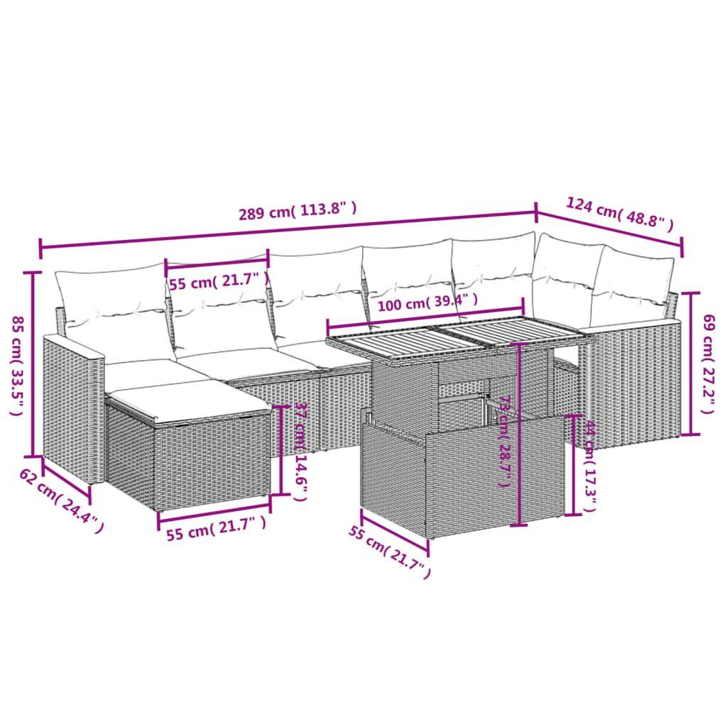 vidaXL Set mobilier de grădină cu perne, 8 piese, negru, poliratan