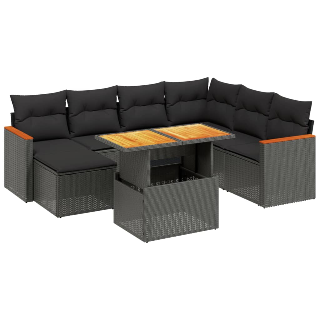 vidaXL Set mobilier de grădină cu perne, 8 piese, negru, poliratan