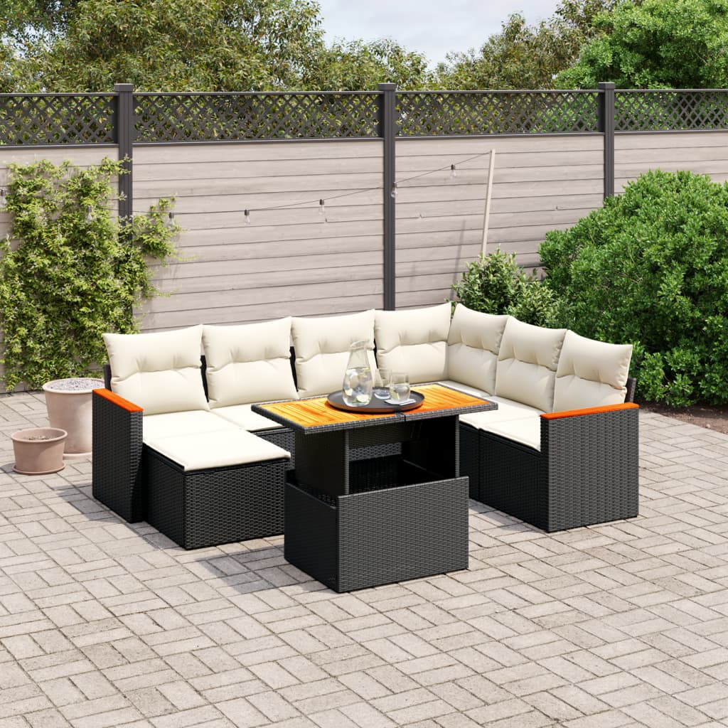 vidaXL Set mobilier de grădină cu perne, 8 piese, negru, poliratan vidaXL Set mobilier de grădină cu perne, 8 piese, negru, poliratan