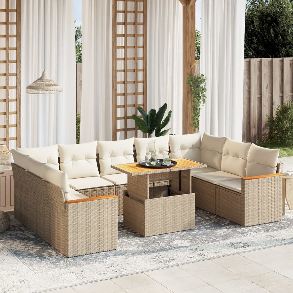 vidaXL Set canapele de grădină cu perne, 10 piese, bej, poliratan