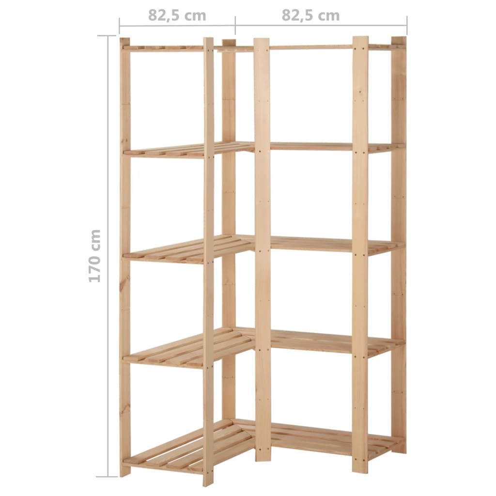 vidaXL Raft depozitare de colț 5 niveluri, 82,5x82,5x170 cm, lemn pin