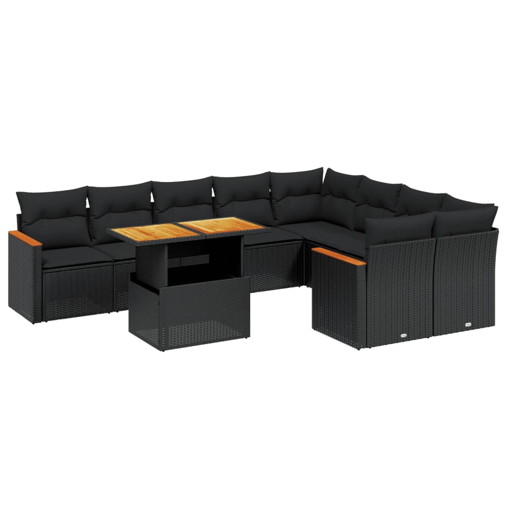vidaXL Set canapele de grădină cu perne, 10 piese, negru, poliratan